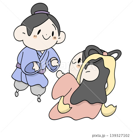 織姫と彦星のゆるかわキャラクター・七夕イラスト 139327102