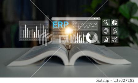 Lightbulb Moment with Open Book Representing ERP Innovation and Data Insights in Business Management and Technology Ledger Lightbulb Moment with Open Book Representing ERP Innovation and Data Insights in Business Management and Technology Ledger 139327182