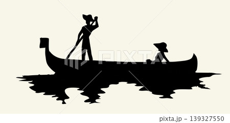 Vector drawing. Gondolier in a boat 139327550
