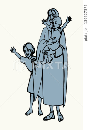 Mother with kids. Vector drawing 139327573