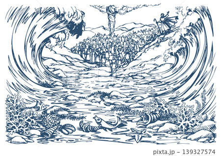 Vector drawing. Moses by the Sea Vector drawing. Moses by the Sea 139327574