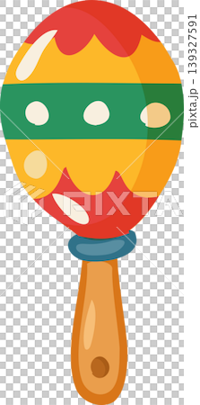 Cartoon mexican maraca with red yellow green pattern and wooden handle for children music education cultural 139327591