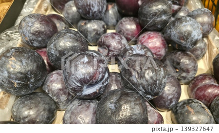 Ripe Purple Plums with natural waxy bloom on skin 11 Ripe Purple Plums with natural waxy bloom on skin 11 139327647