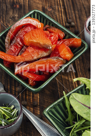 salted salmon pieces with herbs and spices salted salmon pieces with herbs and spices 139327773
