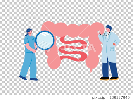 Illustration of a doctor examining the intestines Illustration of a doctor examining the intestines 139327940