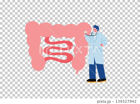 Illustration of a doctor examining the large intestine 139327942