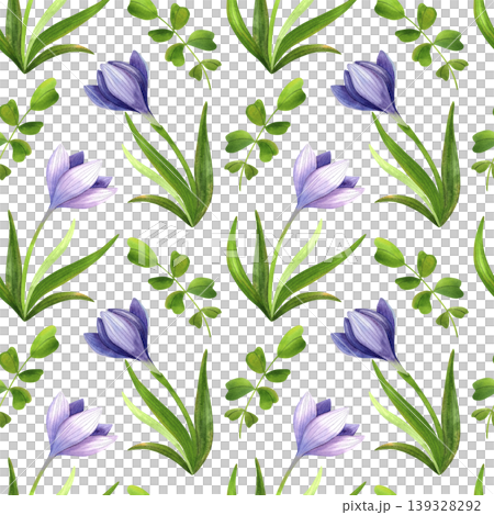 Vibrant purple crocuses, seamless watercolor pattern isolated. Fresh blue mountain flowers, hand drawn. Delicate pastel-colored plants for packaging, cosmetic fabric, and cards. Vibrant purple crocuses, seamless watercolor pattern isolated. Fresh blue mountain flowers, hand drawn. Delicate pastel-colored plants for packaging, cosmetic fabric, and cards. 139328292