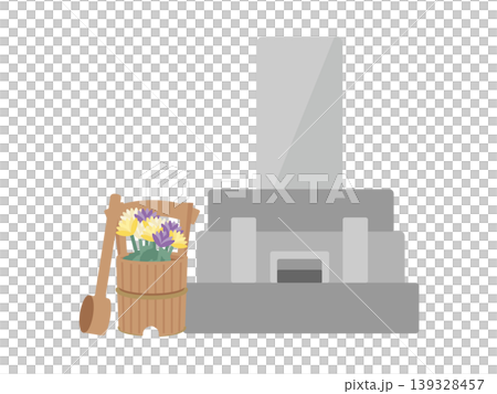 Grave, bucket, ladle, Buddhist flowers, illustration Grave, bucket, ladle, Buddhist flowers, illustration 139328457