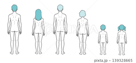 痩せ型の人体イラスト全世代セット(後ろ姿) 痩せ型の人体イラスト全世代セット(後ろ姿) 139328665