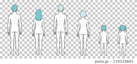 痩せ型の人体イラスト全世代セット(後ろ姿) 痩せ型の人体イラスト全世代セット(後ろ姿) 139328665