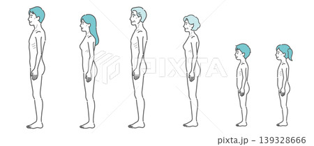 痩せ型の人体イラスト全世代セット(側面) 痩せ型の人体イラスト全世代セット(側面) 139328666