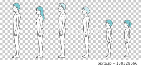 痩せ型の人体イラスト全世代セット(側面) 痩せ型の人体イラスト全世代セット(側面) 139328666