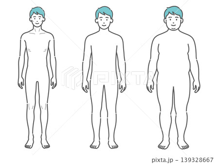 成人男性の体型比較イラスト（痩せ型・標準・肥満の3種セット・正面） 139328667
