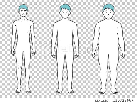 成人男性の体型比較イラスト（痩せ型・標準・肥満の3種セット・正面） 139328667