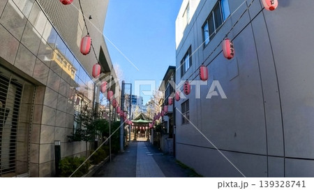 東京、南品川諏訪神社の参道とピンクの提灯 東京、南品川諏訪神社の参道とピンクの提灯 139328741