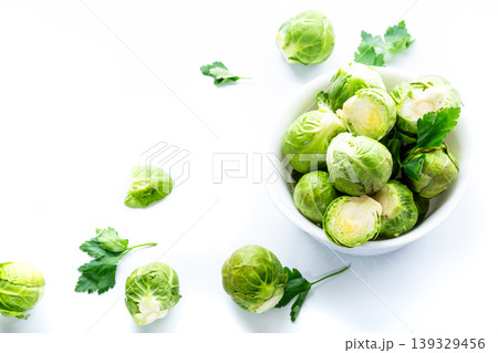 fresh green vegetables brussels sprouts isolated on white background fresh green vegetables brussels sprouts isolated on white background 139329456