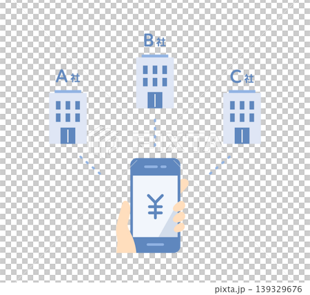 Vector illustration for using a smartphone to get multiple quotes and estimates (flat design, blue) 139329676
