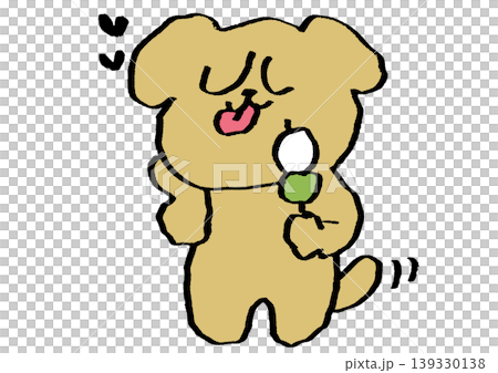A dog eating three-colored dango 139330138