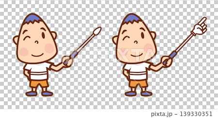 A cute little boy explaining with a pointer stick. A cute little boy explaining with a pointer stick. 139330351