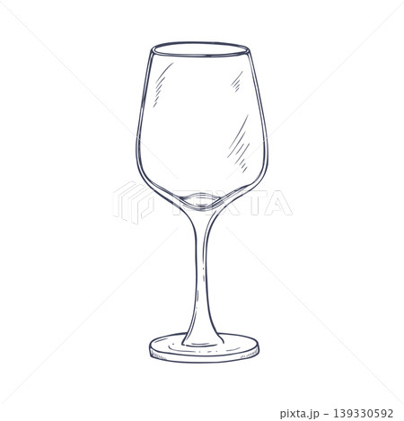 Empty wine glass vector isolated illustration. Hand drawn monochrome glassware for drink. Elegant stemware sketch for restaurant menu design, celebration and banquet concept art. Empty wine glass vector isolated illustration. Hand drawn monochrome glassware for drink. Elegant stemware sketch for restaurant menu design, celebration and banquet concept art. 139330592