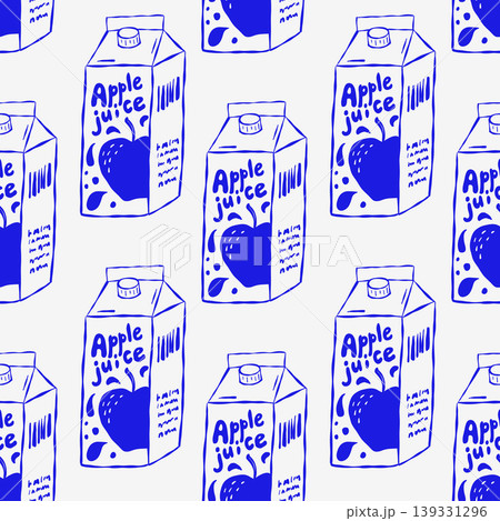Repeating apple juice carton pattern in blue ink 139331296
