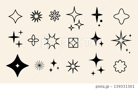 Collection of glowing star and sparkle shapes 139331301