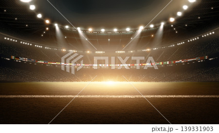 Soccer Stadium with National Flags at night. Soccer Stadium with National Flags at night. 139331903