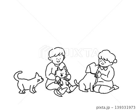 子猫、子犬と遊ぶ小さい子どもだち、線画 子猫、子犬と遊ぶ小さい子どもだち、線画 139331973