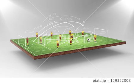 Miniature Soccer Field with Strategic Game Plan and Player Movements Miniature Soccer Field with Strategic Game Plan and Player Movements 139332008