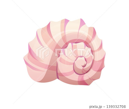 Ocean beach pink spiral cartoon seashell or mussel. Coral reef isolated conch, ocean life aquatic mussel. Tropical sea fauna seashell 139332708
