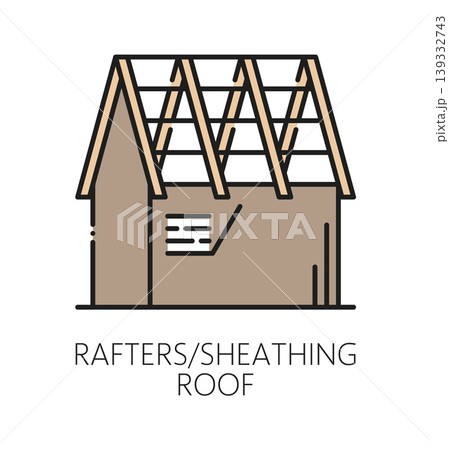Home roof sheathing rafter repair line icon or pictogram. House roofing repair icon, cottage home maintenance outline vector symbol. Property roof construction service thin line pictogram or sign Home roof sheathing rafter repair line icon or pictogram. House roofing repair icon, cottage home maintenance outline vector symbol. Property roof construction service thin line pictogram or sign 139332743