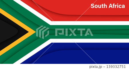 Paper cut flag of South Africa, vector papercut national holiday banner with green, red, blue, black and yellow national colors. 3d layered patriotic African holiday banner, celebration or travel sign Paper cut flag of South Africa, vector papercut national holiday banner with green, red, blue, black and yellow national colors. 3d layered patriotic African holiday banner, celebration or travel sign 139332751