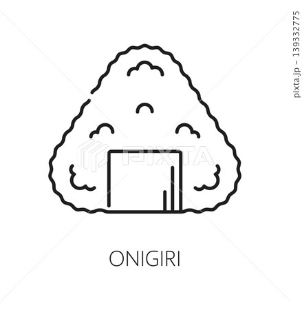 Japan onigiri sushi, oriental travel line icons symbols Japanese vacation journey icon, Asian restaurant meal vector pictogram. Asia culture and cuisine travel sign with onigiri triangle sushi roll 139332775