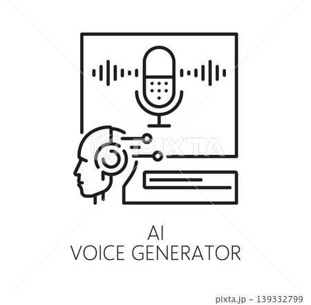AI artificial intelligence voice generator technology icon. AI technology sound processing solution vector symbol. Artificial intelligence software icon with microphone, audio wave and robot head AI artificial intelligence voice generator technology icon. AI technology sound processing solution vector symbol. Artificial intelligence software icon with microphone, audio wave and robot head 139332799