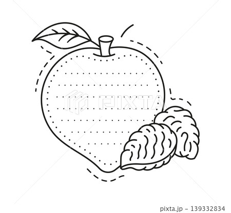 Ripe peach fruit kids memo note frame. Farm orchard fruit schedule list vector frame, children memo note template. Kids diary page or scrapbook linear template with whole ripe peach and seeds 139332834