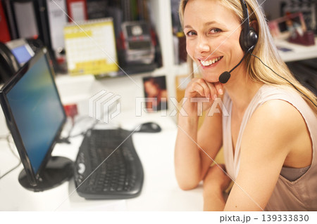 Call center, portrait or happy business woman for startup telemarketing service, consultation or technical support. Help desk customer care, communication or consultant smile for lead generation sale Call center, portrait or happy business woman for startup telemarketing service, consultation or technical support. Help desk customer care, communication or consultant smile for lead generation sale 139333830