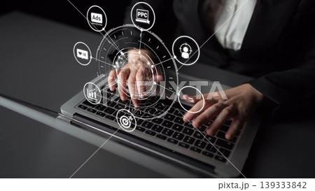 Marketing online strategy with digital advertising, PPC, social media and SEO icons Funnel Marketing online strategy with digital advertising, PPC, social media and SEO icons Funnel 139333842