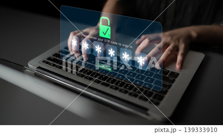 A user inputs a one-time password on a laptop, showcasing digital security elements like a lock symbol, emphasizing modern authentication methods for safe online access. Sigmoid A user inputs a one-time password on a laptop, showcasing digital security elements like a lock symbol, emphasizing modern authentication methods for safe online access. Sigmoid 139333910