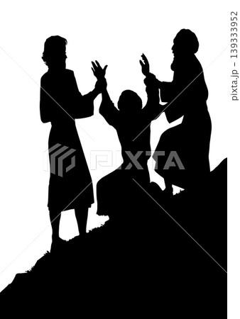 Vector drawing. Moses praying for battle Vector drawing. Moses praying for battle 139333952
