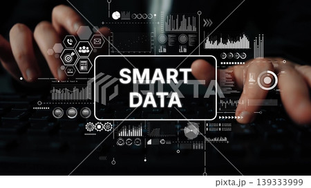 Hands Typing on Keyboard with Smart Data Concept Surrounded by Digital Graphs and Visualizations in Modern Technology Environment. Asymptotic smart data analytic Hands Typing on Keyboard with Smart Data Concept Surrounded by Digital Graphs and Visualizations in Modern Technology Environment. Asymptotic smart data analytic 139333999