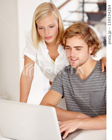 Laptop, smile and research with a young couple in their apartment for planning or ecommerce together. Computer, bank or wealth management with a happy man and woman in their home for money growth Laptop, smile and research with a young couple in their apartment for planning or ecommerce together. Computer, bank or wealth management with a happy man and woman in their home for money growth 139334264