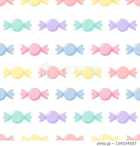 Cute pastel candy seamless pattern with colorful sweet wrappers Cute pastel candy seamless pattern with colorful sweet wrappers 139334887