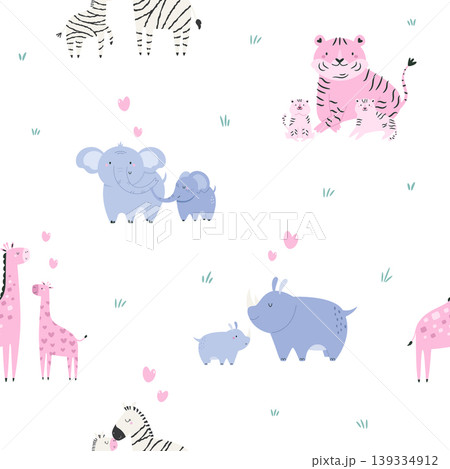 Seamless pattern with cartoon animal families 139334912