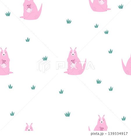 Seamless pattern with pink kangaroo families 139334917