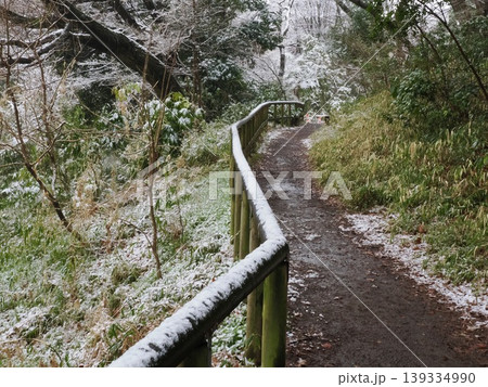 春の残雪に包まれた遊歩道 春の残雪に包まれた遊歩道 139334990