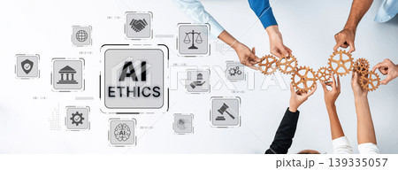 Hands Collaborating with Gears to Represent AI Ethics Concept in Modern Technology and Business Environment, Showcasing Innovation and Responsibility Trope Hands Collaborating with Gears to Represent AI Ethics Concept in Modern Technology and Business Environment, Showcasing Innovation and Responsibility Trope 139335057