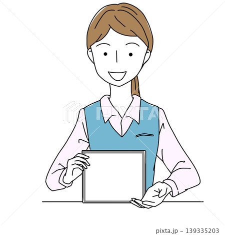 タブレットを持つ女性スタッフのイラスト・受付・案内・コピースペース シンプル 139335203