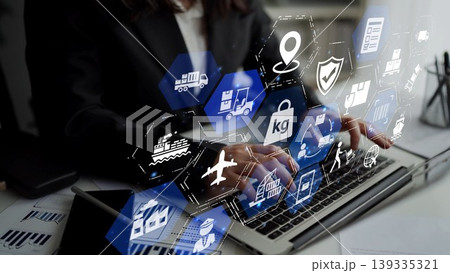LoFunnelics icons illustrate delivery, supply chain, warehouse, and shipping. Funnel LoFunnelics icons illustrate delivery, supply chain, warehouse, and shipping. Funnel 139335321