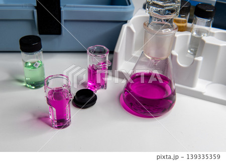 Portable water testing kit with sample vials and container Portable water testing kit with sample vials and container 139335359