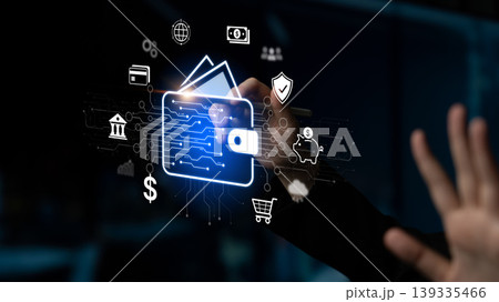 Secure Digital Wallet Payment Interface on Mobile with Fintech Icons. Corpus Secure Digital Wallet Payment Interface on Mobile with Fintech Icons. Corpus 139335466
